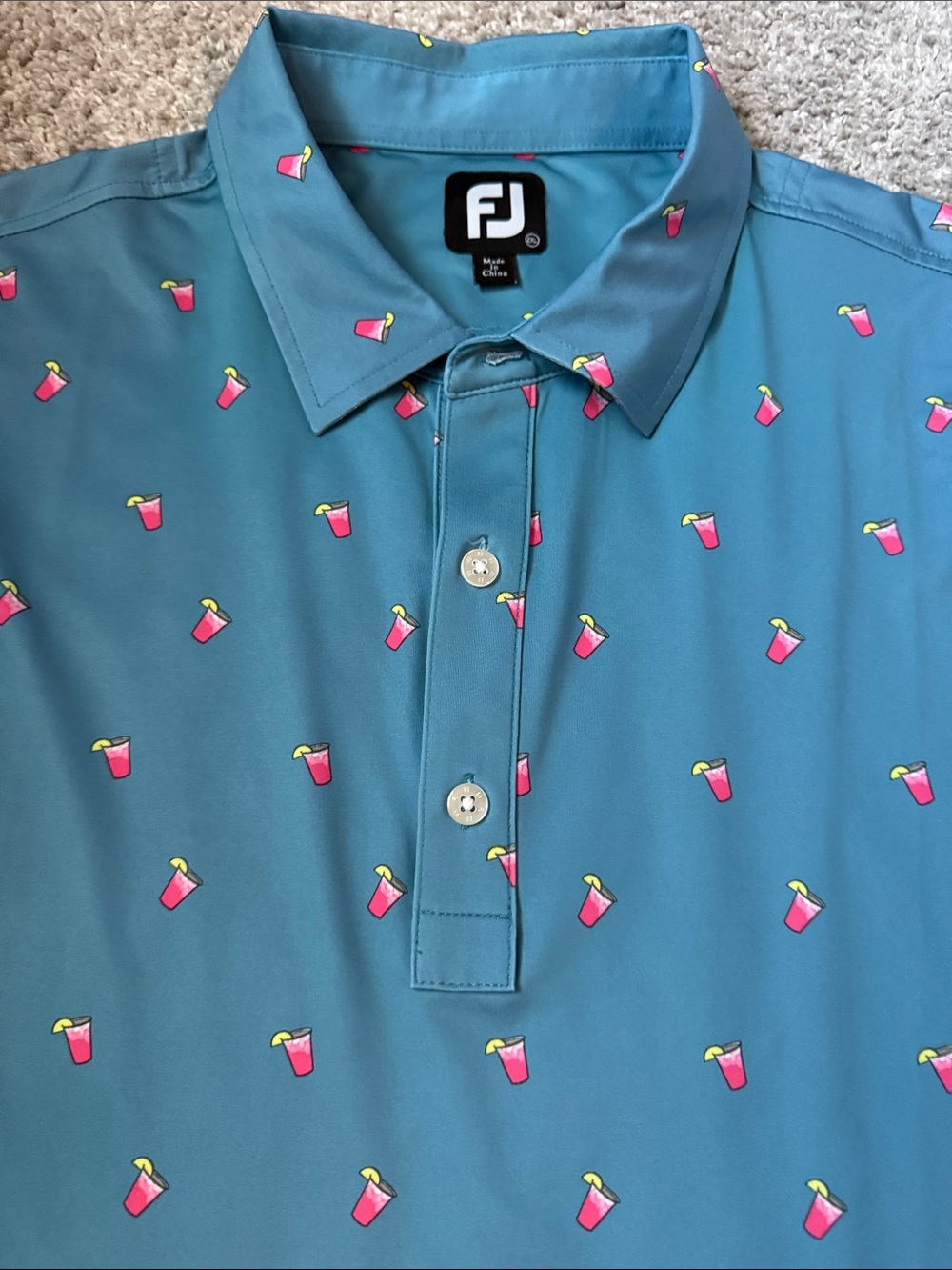 FootJoy Teal Polo with Pink Drink Print